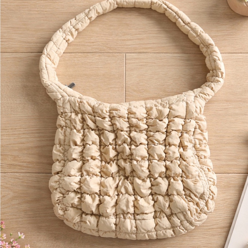 Chic Beige Ruched Shoulder Bag